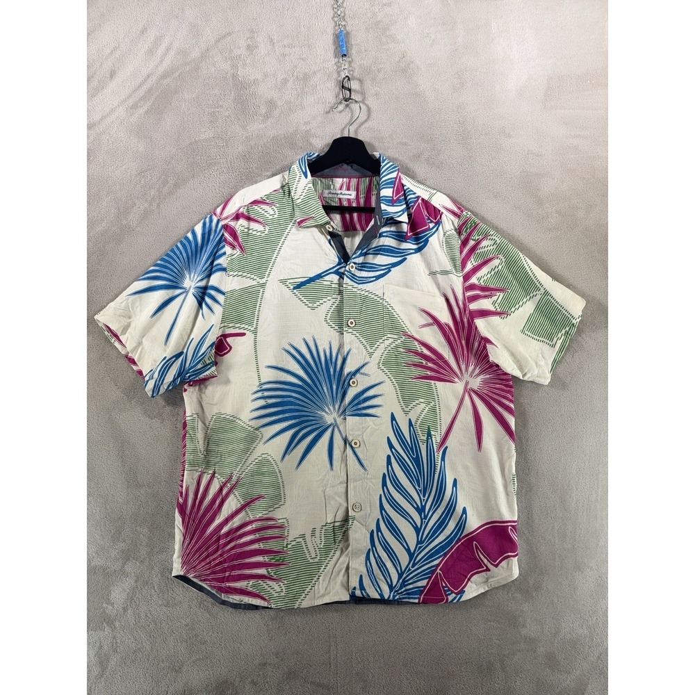 Tommy Bahama Hawaiian Camp Shirt Mens Large Multicolor Tropical Floral Silk